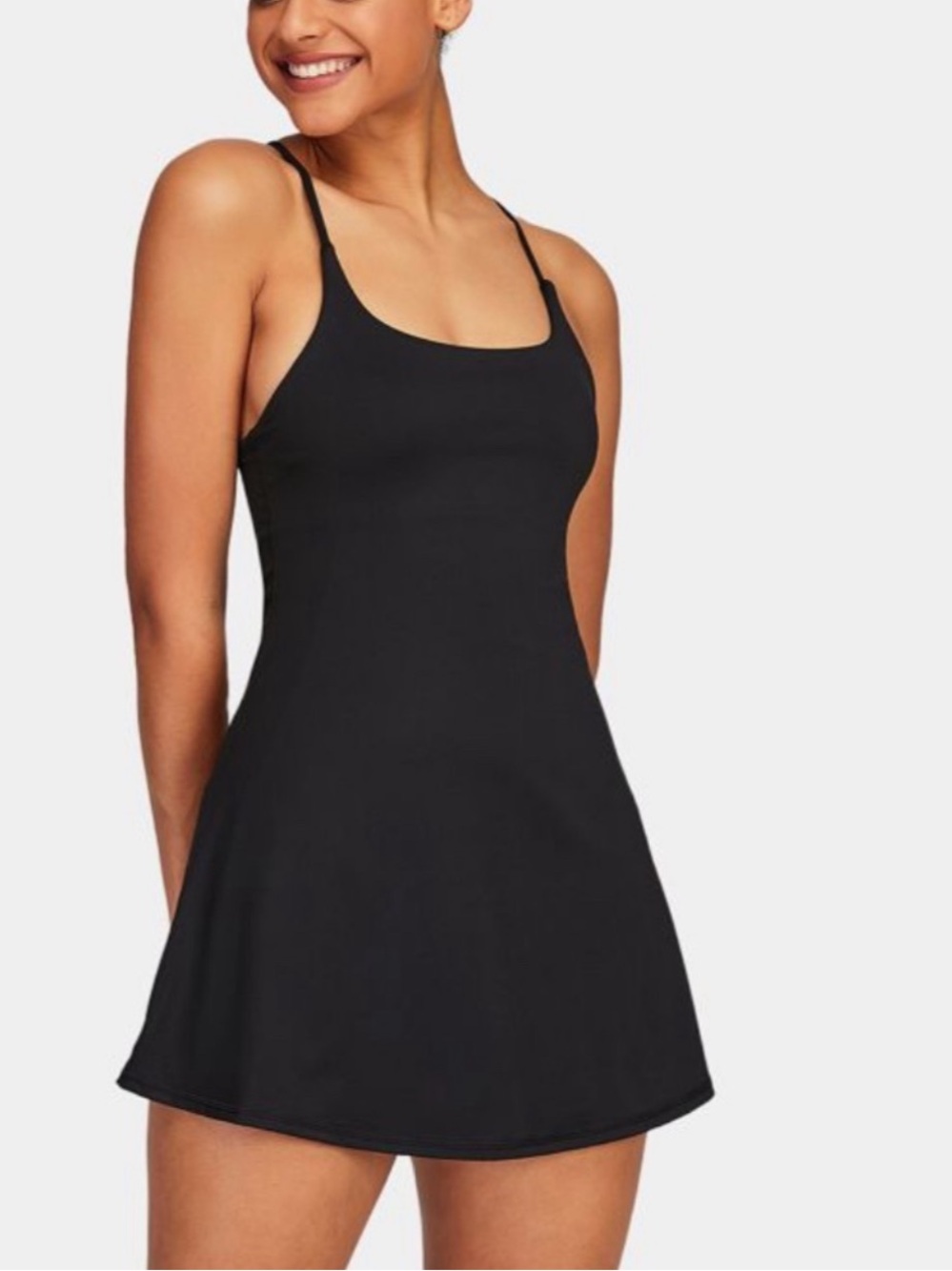 NWT Halara Black Strappy Athletic Dress Womens Large Built in Shorts